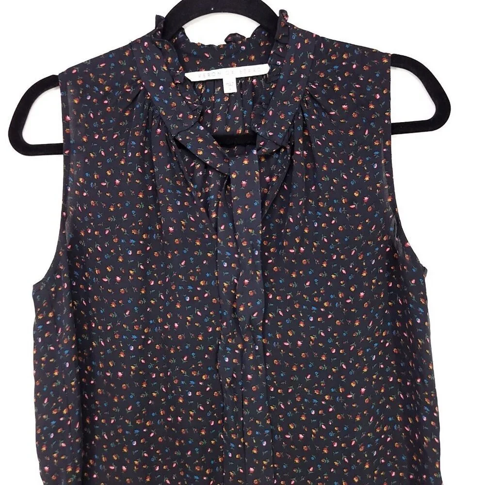 Veronica Beard 100% Silk Top Size 8 Neck Tie Sleeveless Blouse Floral Sleeveless - Picture 9 of 14
